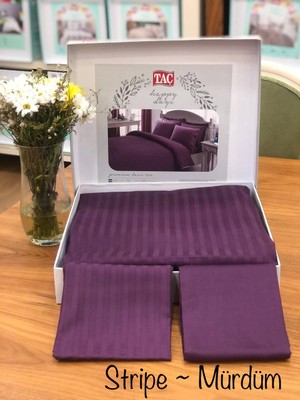 Taç Çift Kişilik Stripe Saten Nevresim Takımı