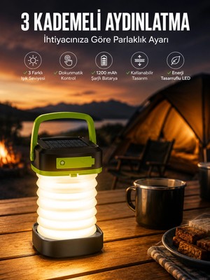 Epilons LED Lamba Kamp Lambası Hafif Taşınabilir Şarj Süreli Akordeon El Fenerli