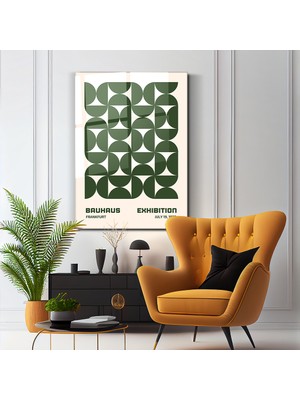 Cam Tablo Bauhaus 1923 Yeşil Krem Geometrik Yarım Daire Desenli Duvar Dekorasyonu