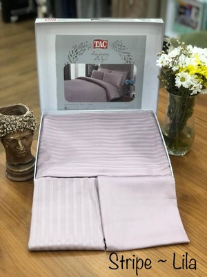 Taç Çift Kişilik Stripe Saten Nevresim Takımı