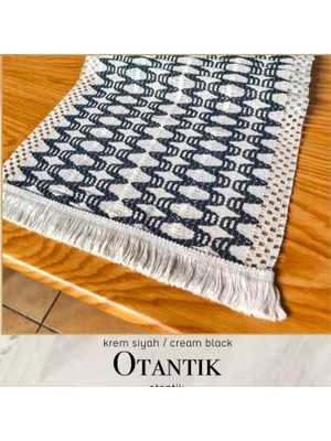Ceki Home Masa Üzerine Runner, Sehpa Örtüsü Fransız Dantel Detaylı Otantik 40 x 140 cm Kreme Siyah