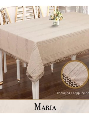 Ceki Home Maria Model Kapiçino 155x220 cm Keten Masa Örtüsü Zarif Şık Ev Tekstili
