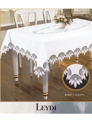 Ceki Home Gardenya Keten Leydi Model Krem 160x220 cm Çeyizlik Zarif Yemek Masası Örtüsü