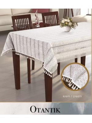 Ceki Home 150x260 cm Otantik Krem Pamuklu Masa Örtüsü Modern Şık Yemek Masası Dekoru