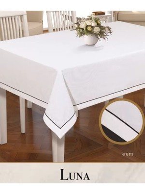 Ceki Home Keten Masa Örtüsü Tablecloth 160X260 cm Yemek Masası Örtüsü Luna Model Krem