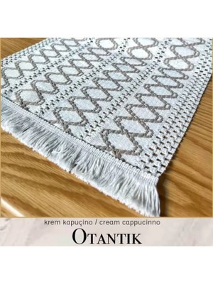 Ceki Home Masa Üzerine Runner, Sehpa Örtüsü Fransız Dantel Detaylı Otantik 40 x 140 cm Krem Kapiçino