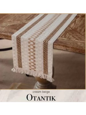 Ceki Home 40x140 cm Otantik Krem Bej Fransız Dantel Detaylı Sehpa Örtüsü Dekoratif Model