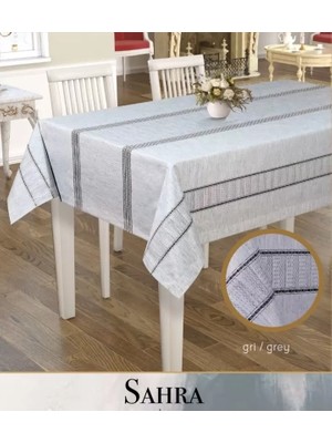 Ceki Home Polyester Ajurlu Keten Masa Örtüsü Tablecloth 160x220 cm Dantelli Yemek Masası Örtüsü Sahra Model Gri