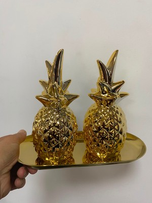 Elif Aksesuar Metal Sunum Tabaklı 2 Li Ananas Dekor