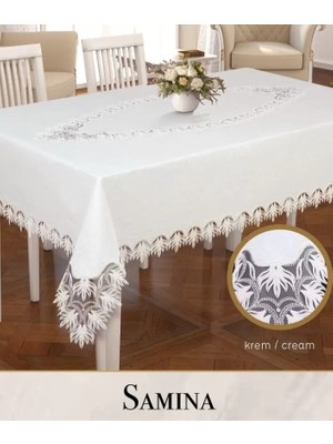 Ceki Home Gardenya Keten Masa Örtüsü Tablecloth 155x260 cm Yemek Masası Örtüsü Samina Model Krem