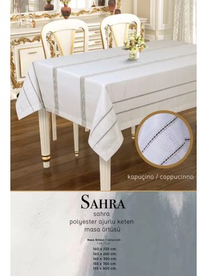 Ceki Home 160x260 cm Sahra Kapiçino Polyester Ajurlu Keten Dantelli Modern Masa Tasarımı