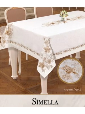 Ceki Home 160X260 cm Simella Keten Masa Örtüsü Krem-God Detay Şık Yemek Masası