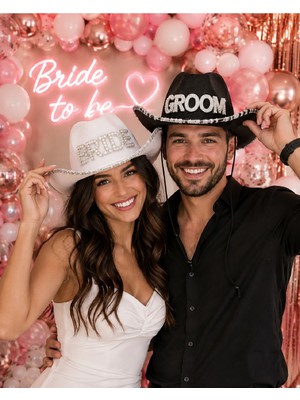 Bkmc Brıde + Groom Çift Seti | Gelin Damat Şapkası 2'li Set | Bekârlığa Veda Parti Seti Aksesuarı Bride To Be Seti Süsü