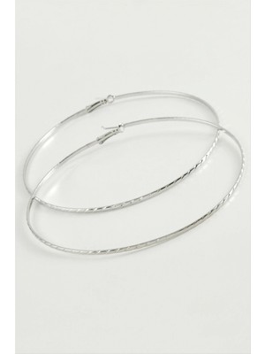 Hace Bazaar Zincir Çizgili Metal Halka Küpe 8-9-10 cm
