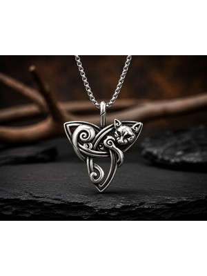 Voyage Accessory Paslanmaz Çelik Viking Celtic Detaylı Zeka Sembolü Mitolojik Tilki Kolye