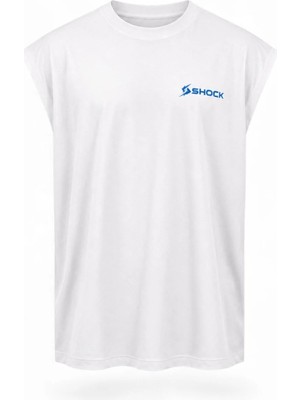 Shock Man Shock Sportswear Erkek Kolsuz Fitness Tişörtü Beyaz Metalik Gold Logo 2xl