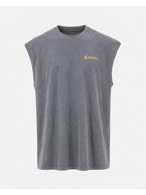Shock Man Shock Sportswear Erkek Kolsuz Fitness Tişörtü Asit Gri Metalik Gold Logo M
