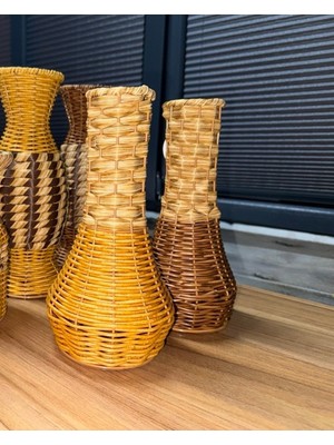 Empressco Rattan Çok Amaçlı Dekoratif Hasır Vazo-Modern Şık Tasarım Vazo Koyu Kahve Ortası Açık Kahve Tonları 25 cm