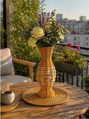 Empressco Rattan Çok Amaçlı Dekoratif Hasır Vazo-Modern Şık Tasarım Vazo 29 cm