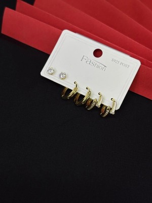 Melisa Takı & Aksesuar 316L Çelik Fashıon Gold Renk 6lı Set Zirkon Taşlı Küpe