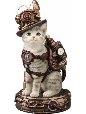 Wise Wıse Steampunk Kedi Dekoratif Obje – Poliresin Koleksiyon Biblosu – 17,5 cm