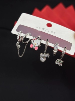 Melisa Takı & Aksesuar 316L Çelik Jewelry Gümüş Renk 6lı Set Zirkon Taşlı Küpe