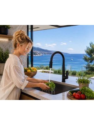 ACAR SU ARMATÜRLERİ Gon Black Spiralli Arıtma Çıkışlı Evye Bataryası Acar 05.01.391