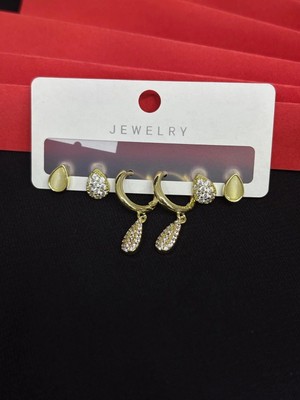 Melisa Takı & Aksesuar 316L Çelik Fashıon Gold Renk 6lı Set Zirkon Taşlı Küpe