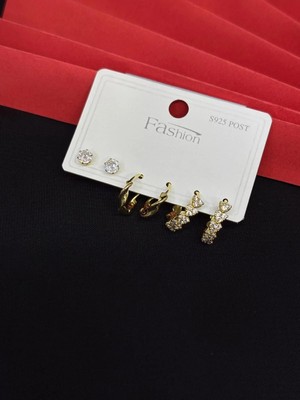 Melisa Takı & Aksesuar 316L Çelik Fashıon Gold Renk 6lı Set Zirkon Taşlı Küpe