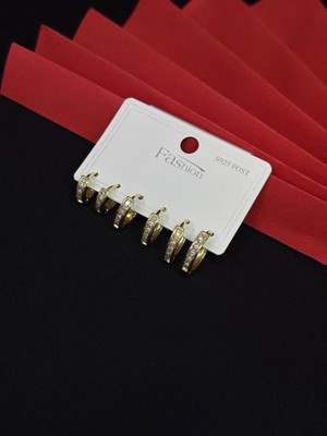 Melisa Takı & Aksesuar 316L Çelik Fashıon Gold Renk 6lı Set Zirkon Taşlı Küpe