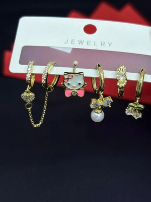 Melisa Takı & Aksesuar 316L Çelik Jewelry Gold Renk 6lı Set Zirkon Taşlı Küpe