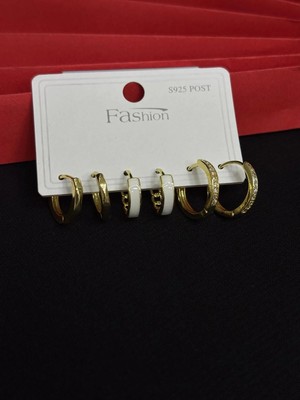 Melisa Takı & Aksesuar 316L Çelik Fashıon Gold Renk 6lı Set Zirkon Taşlı Küpe