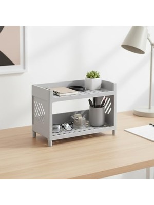 Çok Amaçlı 2 Katlı Organizer Raf – Gri Plastik Düzenleyici Stand – Banyo, Mutfak, Masaüstü ve Ofis Için – 25 x 18 cm