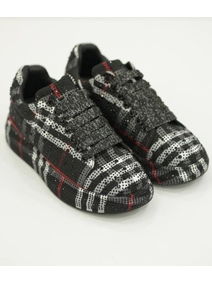 Bags Shoes Guja 25Y451-3 36/41 Kadın Ekose Desenli Taşlı Premium Sneaker Ayakkabı