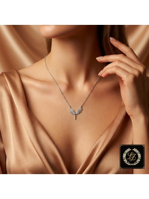 Stainless Steel 316L Çelik Gümüş Renk Zirkon Taşlı Anka Kuşu Kolye