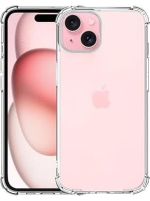 Apple iPhone 15 Kapak Kamera Bölümü Açık Antişok Airbag Köşe Korumalı Silikon Şeffaf Kılıf