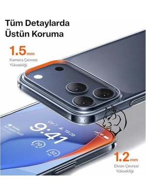 Şeffaf Kılıf, iPhone 16 Pro Max ile Uyumlu, Darbelere Dayanıklı Sert Pc Arka Yüzey, Kaymaz Tutuş, Kamera Korumalı, Ince ve Hafif Tasarım, Sararma Karşıtı (Şeffaf)