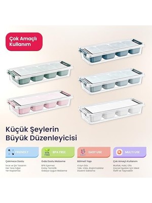 Grand 4 Bölmeli Organizer – Çekmece Dostu, Gıda Temasına Uygun ve Pratik Saklama (Beyaz)