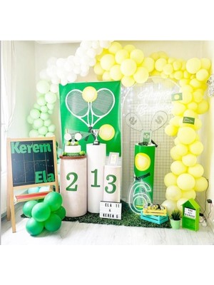 Mfm Tenis Temalı Zincir Balon Doğum Günü Seti Makaron Soft