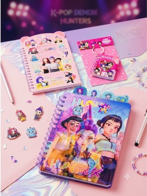 ÖZ OFİS K-Pop Demon Hunters 3’lü Defter & Sticker Seti - A5 Hologram Kapak Defter, Anahtarlıklı Mini Defteri ve Sticker Defter