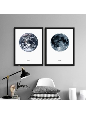 New Global Dünya ve Ay Çerçeveli Poster Set 40X50 cm