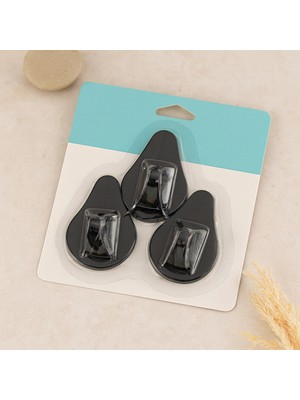 3'lü Yapışkanlı Lilyum Askı - Siyah Beyaz Plastik