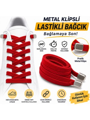 YeferStore Ultra Kullanışlı Elastik Metal Tokalı Ayakkabı Bağcığı, Giy Çıkar Pratik Bağcık, 100CM 1 Çift