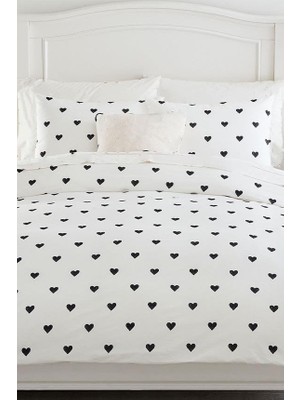 Mulberry Heart Tek Kişilik Çarşafı Lastikli Kalpli Nevresim Takımı Siyah