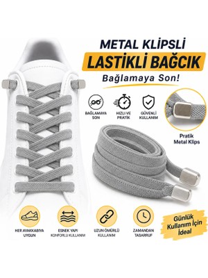 YeferStore Ultra Kullanışlı Elastik Metal Tokalı Ayakkabı Bağcığı, Giy Çıkar Pratik Bağcık, 100CM 1 Çift