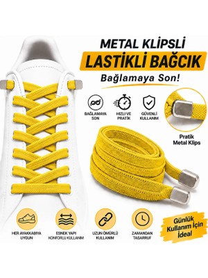 YeferStore Ultra Kullanışlı Elastik Metal Tokalı Ayakkabı Bağcığı, Giy Çıkar Pratik Bağcık, 100CM 1 Çift