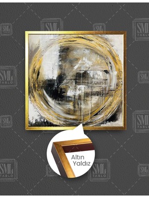SML Tablo Siyah Gold Dokusal Altın Çember Tekstüre Abstract Lüks Dekor Kare Çerçeveli Kanvas Tablo