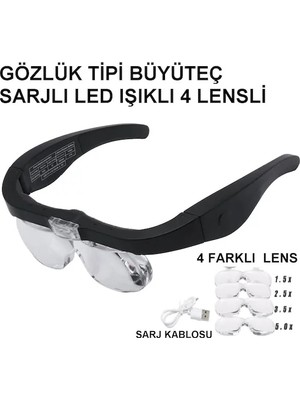 Şarjlı Gözlük Büyüteç 4 Farklı Lens 11537DC