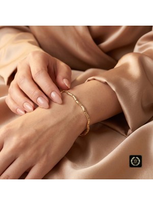 cm Jewelry Vıp Seri 316L Çelik 14K Gold Renk Dalgalı Zincir Bileklik 19,5 cm