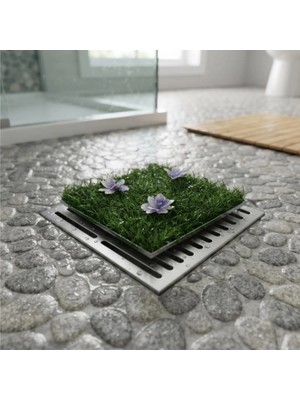 Aesco Çiçek Desenli Yapay Çim Gider Kapağı - 96X5 cm - Doğal Görünüm